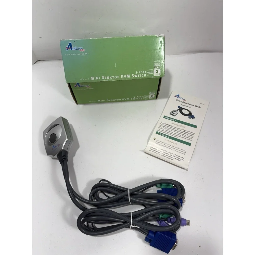 AIRLINK 101 2-PORT KVM SWITCH AND CABLES New On Box